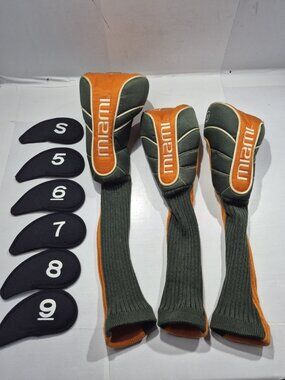 Vtg. Miami Hurricanes The U  Golf Clubs Covers Set 9Pc.